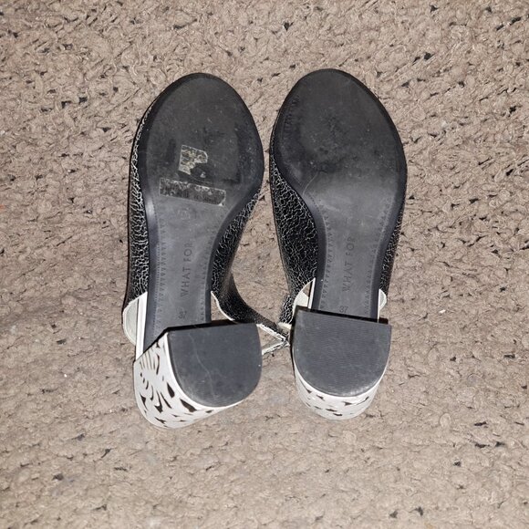 WHAT FOR-Paris-Crackled Black Leather-Distressed Cracked Heel-Slingback-Sz 37-EX - Picture 8 of 8